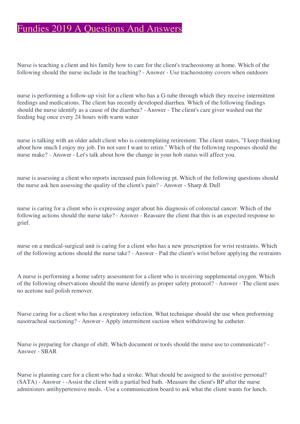 Preview image for Fundies 2019 A Questions And Answers